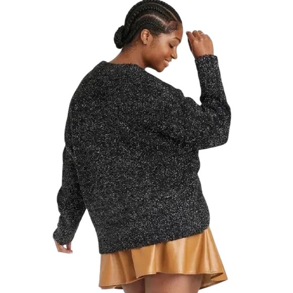 NWT Ava & Viv Black Sweater Silver Glisten V Neck Holiday Soft Size 2X - Picture 2 of 7